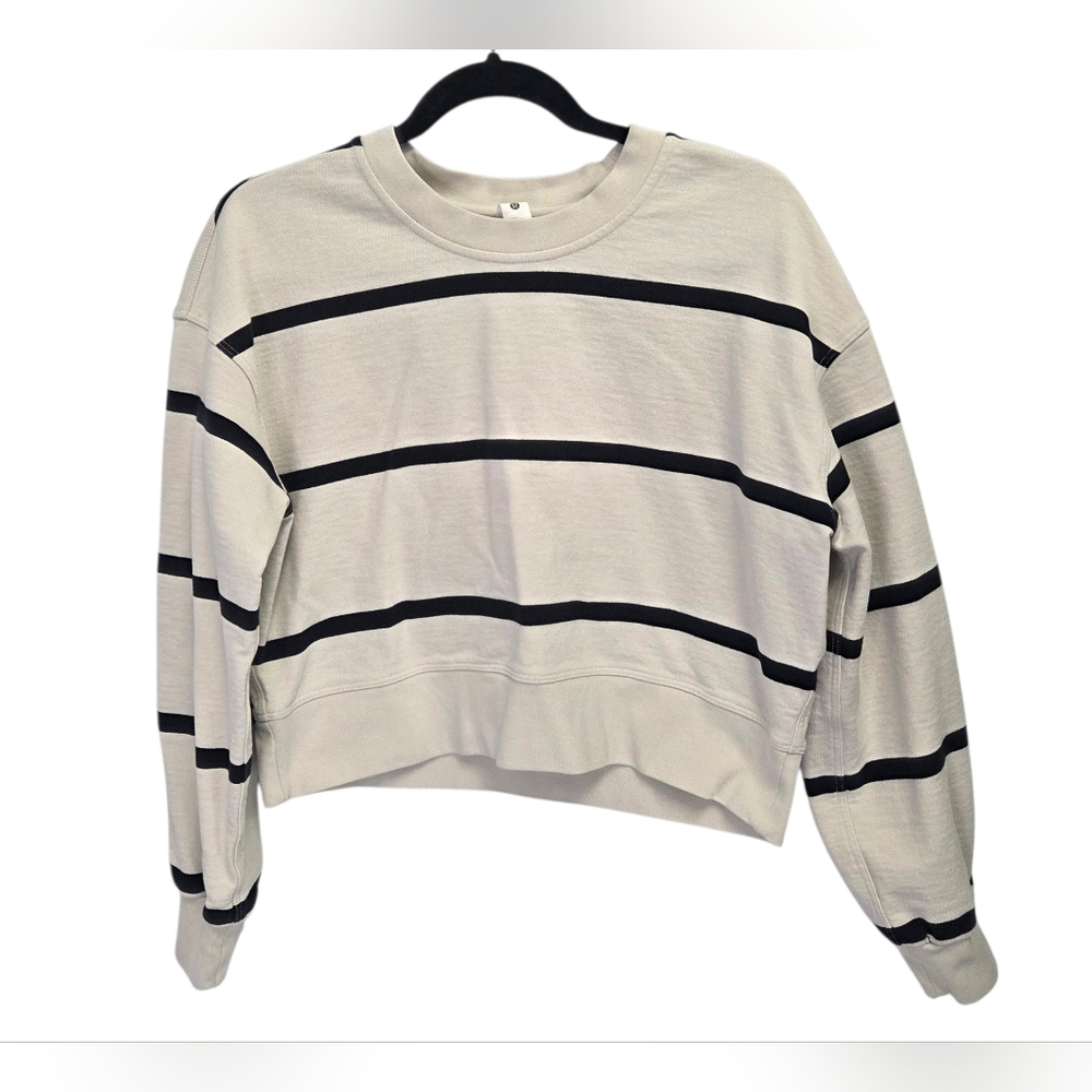 Lululemon Perfectly Oversized Cropped Crew Women’s Size 4 Striped Sweatshirt - Picture 2 of 5